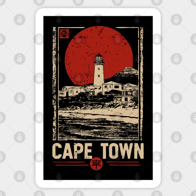 Cape Town Lighthouse - Vintage Japanese-Style South African Travel Art Magnet by TuncGK